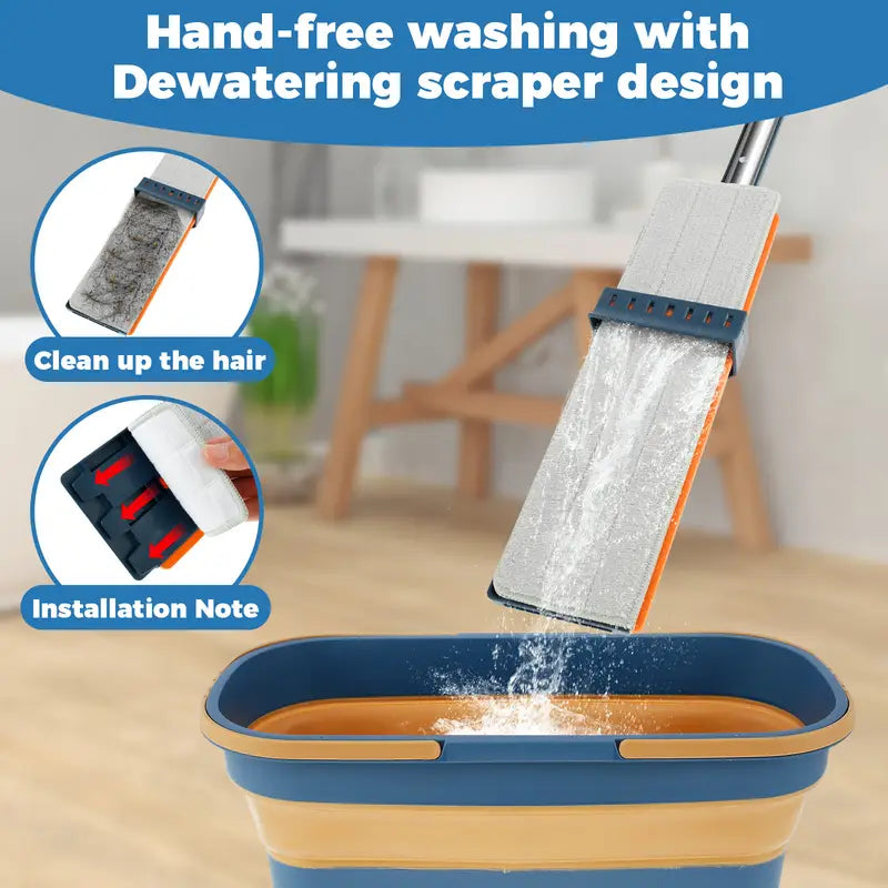 Mopa Plana SpinClean™ Auto - Exprimible 🌟 + Balde Plegable🪣 + 1 Repuesto de Regalo🎁