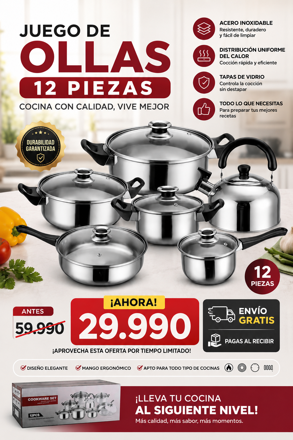 Juego De Ollas De Acero Inoxidable Engrosado 12 Piezas👨‍🍳👨‍🍳