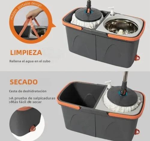 Mopa Giratoria AutoExprimible 360° 🔄 Doble Cubo 🪣 + 1 Repuesto de Regalo🎁 + ENVÍO GRATIS✅