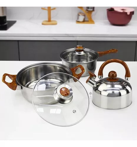 Juego De Ollas De Acero Inoxidable Engrosado 12 Piezas👨‍🍳👨‍🍳
