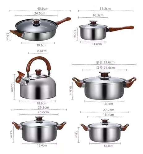 Juego De Ollas De Acero Inoxidable Engrosado 12 Piezas👨‍🍳👨‍🍳