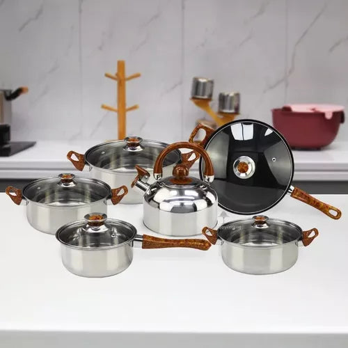 Juego De Ollas De Acero Inoxidable Engrosado 12 Piezas👨‍🍳👨‍🍳