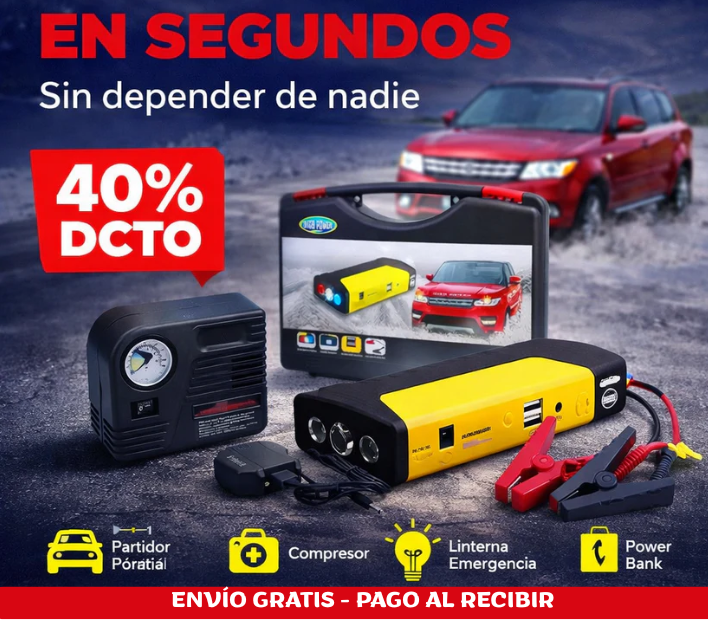 🚗 Partidor de Bateria 4 en 1 - Arranca tu auto o moto en segundos! 🪫🔋