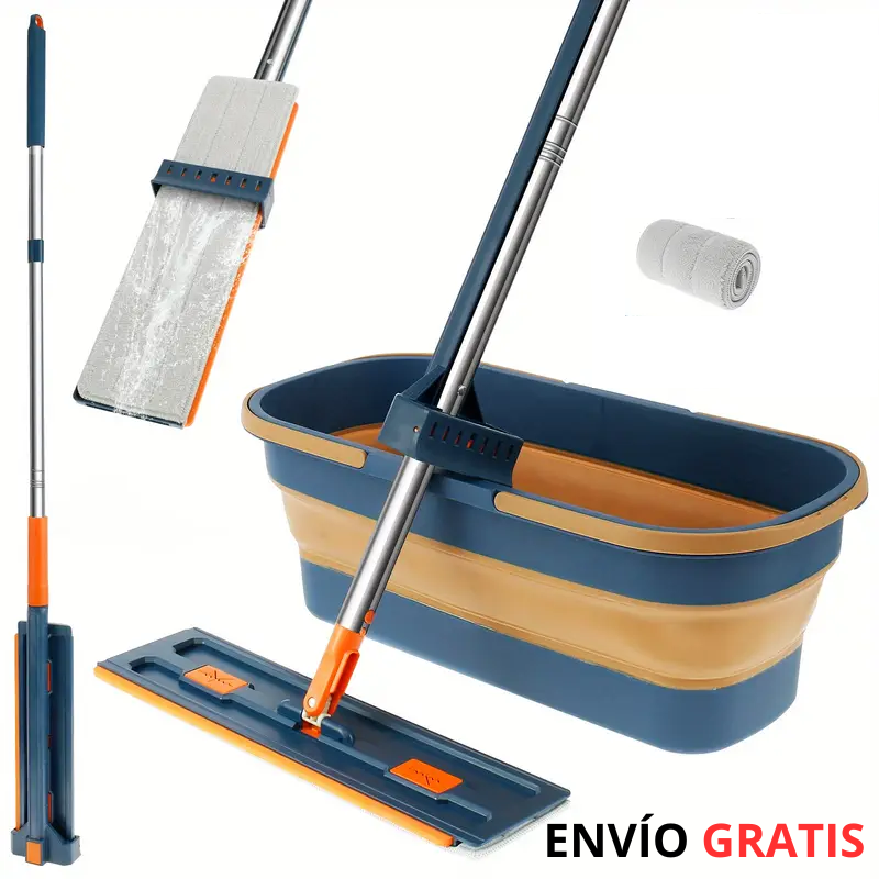 Mopa Plana SpinClean™ Auto - Exprimible 🌟 + Balde Plegable🪣 + 1 Repuesto de Regalo🎁
