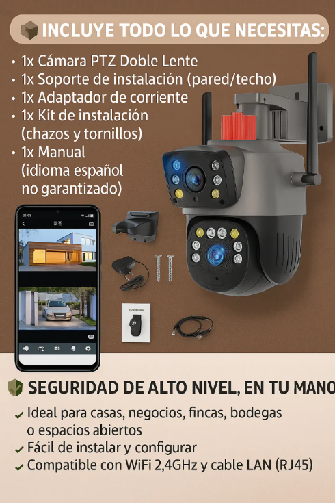 📷 CAMARA  DE SEGURIDAD 🚨 PTZ DE DOBLE LENTE + IA 🛜 - 50% DE DESCUENTO